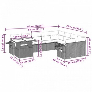 10 részes fekete polyrattan kerti ülőgarnitúra párnákkal