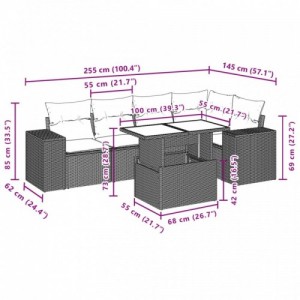 6 részes fekete polyrattan kerti ülőgarnitúra párnákkal