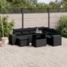 8 részes fekete polyrattan kerti ülőgarnitúra párnákkal