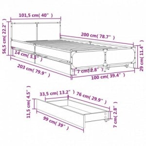 Füstös tölgy színű szerelt fa ágykeret fiókokkal 100 x 200 cm