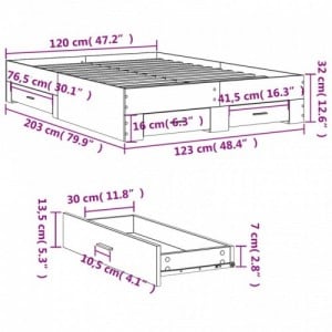 Füstös tölgy színű szerelt fa ágykeret fiókokkal 120 x 200 cm