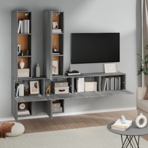 Szürke-sonoma színű falra szerelhető szerelt fa TV-szekrény