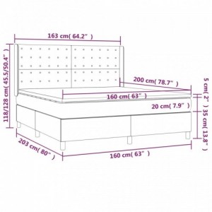 Tópszínű szövet rugós és LED-es ágy matraccal 160x200 cm