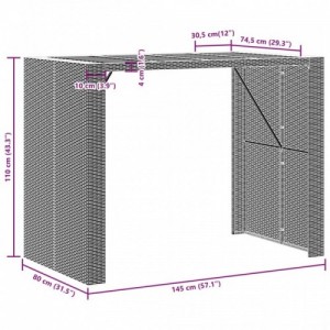 Fekete polyrattan akácfa lapos kerti asztal 145 x 80 x 110 cm