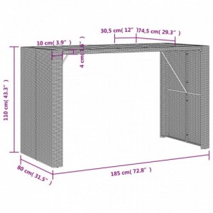 Szürke polyrattan kerti asztal akácfa lappal 185 x 80 x 110 cm