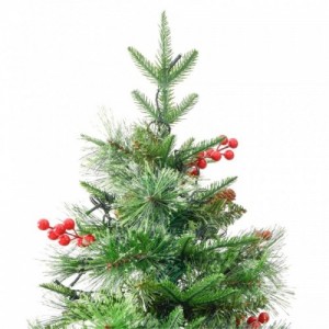 Zöld PVC és PE megvilágított karácsonyfa fenyőtobozzal 195 cm