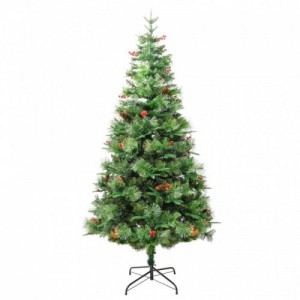 Zöld PVC és PE megvilágított karácsonyfa fenyőtobozzal 195 cm