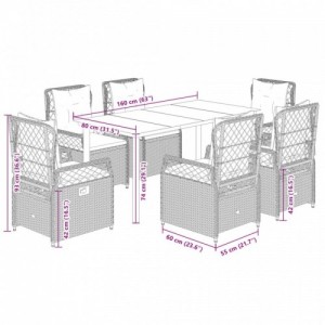 7 részes világosszürke polyrattan kerti étkezőszett párnával