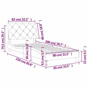 Sötétszürke bársony ágykeret matrac nélkül 80x200 cm