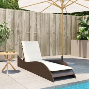 Barna polyrattan napozóágy párnával 60x205x73 cm