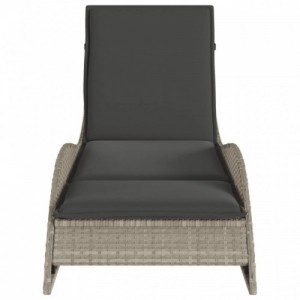 Világosszürke polyrattan napozóágy párnával 60x205x73 cm