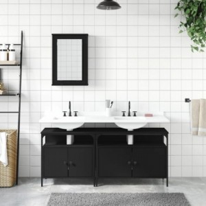 3 részes fekete szerelt fa fürdőszobai bútorszett