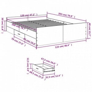 Betonszürke szerelt fa ágykeret fiókokkal 120 x 200 cm