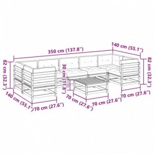 8 részes tömör fenyőfa kerti kanapészett párnákkal