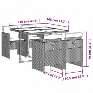 5 részes barna polyrattan kerti étkezőgarnitúra párnákkal