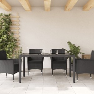 Fekete polyrattan üveglapos kerti asztal 150 x 90 x 75 cm