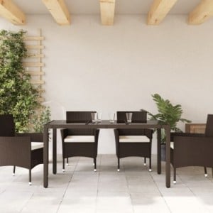 Barna polyrattan üveglapos kerti asztal 150 x 90 x 75 cm