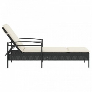 Fekete polyrattan napozóágy párnával 63x200x81 cm