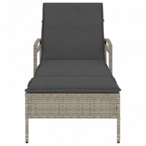 Világosszürke polyrattan napozóágy párnával 63x200x81 cm