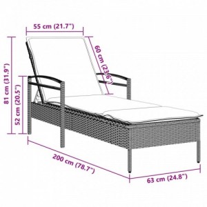 Világosszürke polyrattan napozóágy párnával 63x200x81 cm