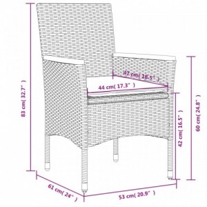 3 részes szürke polyrattan|üveg bisztrógarnitúra párnákkal