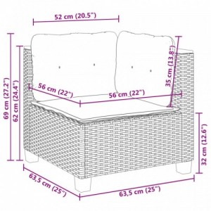 Szürke polyrattan kerti sarokkanapé párnával