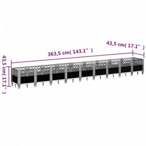 Szürke PP kerti virágláda cövekekkel 363,5 x 43,5 x 43,5 cm