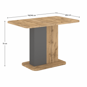 Kihúzható étkezőasztal, wotan tölgy|antracit, 110-145x68,6 cm, NETOX