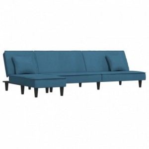 Kék L-alakú bársony kanapéágy 255x140x70 cm