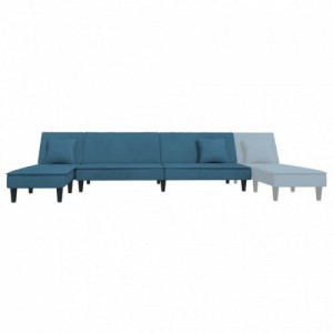 Kék L-alakú bársony kanapéágy 255x140x70 cm