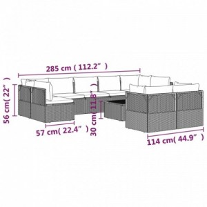 10 részes szürke polyrattan kerti ülőgarnitúra párnákkal