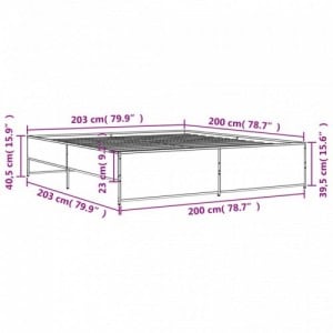 Füstös tölgy színű szerelt fa és fém ágykeret 200 x 200 cm