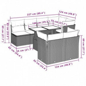 8 részes fekete polyrattan kerti ülőgarnitúra párnákkal