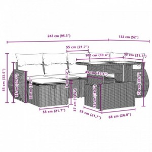 7 részes fekete polyrattan kerti ülőgarnitúra párnával