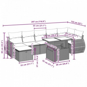 8 részes fekete polyrattan kerti ülőgarnitúra párnákkal