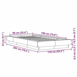 Füstös tölgyszínű szerelt fa ágykeret 90 x 190 cm