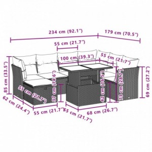 8 részes fekete polyrattan kerti ülőgarnitúra párnákkal