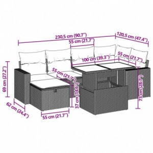 7 részes fekete polyrattan kerti ülőgarnitúra párnával