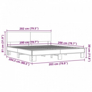 Fekete szerelt fa és fém ágykeret 200 x 200 cm