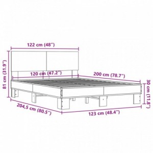 Sonoma tölgyszínű szerelt fa és fém ágykeret 120 x 200 cm