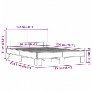 Barna tölgyszínű szerelt fa és fém ágykeret 120 x 200 cm