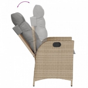 2 db vegyes bézs dönthető polyrattan kerti szék párnával