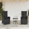 2 db fekete polyrattan dönthető kerti szék lábtartóval