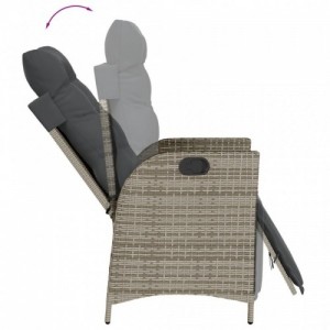 2 db szürke polyrattan dönthető kerti szék lábtartóval