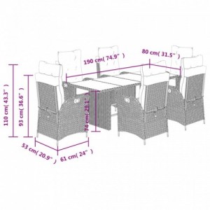 7 részes bézs polyrattan kerti étkezőgarnitúra párnákkal