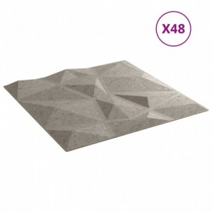 48 db betonszürke XPS gyémántmintás fali panel 50 x 50 cm 12 m²