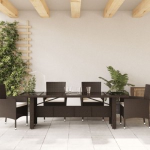 Barna polyrattan üveglapos kerti asztal 240 x 90 x 75 cm