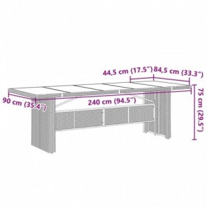 Barna polyrattan üveglapos kerti asztal 240 x 90 x 75 cm