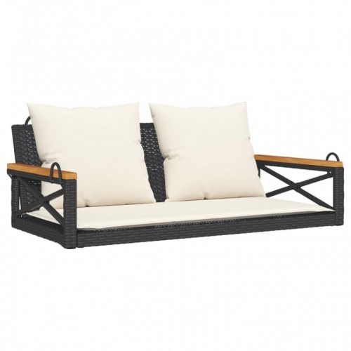 Fekete polyrattan hintapad párnákkal 109 x 62 x 40 cm