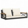 Fekete polyrattan hintapad párnákkal 109 x 62 x 40 cm